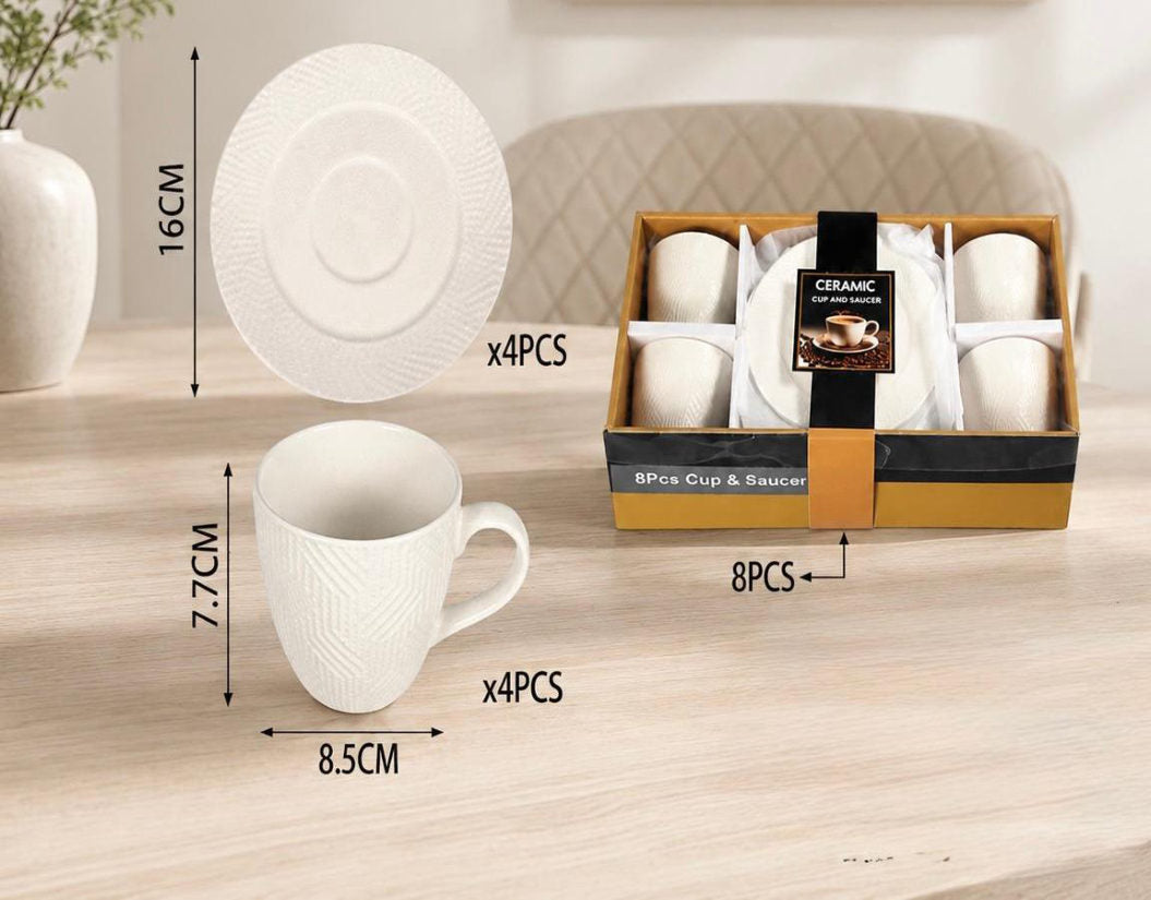 Juego de 4 tazas + 4 platos de cerámica