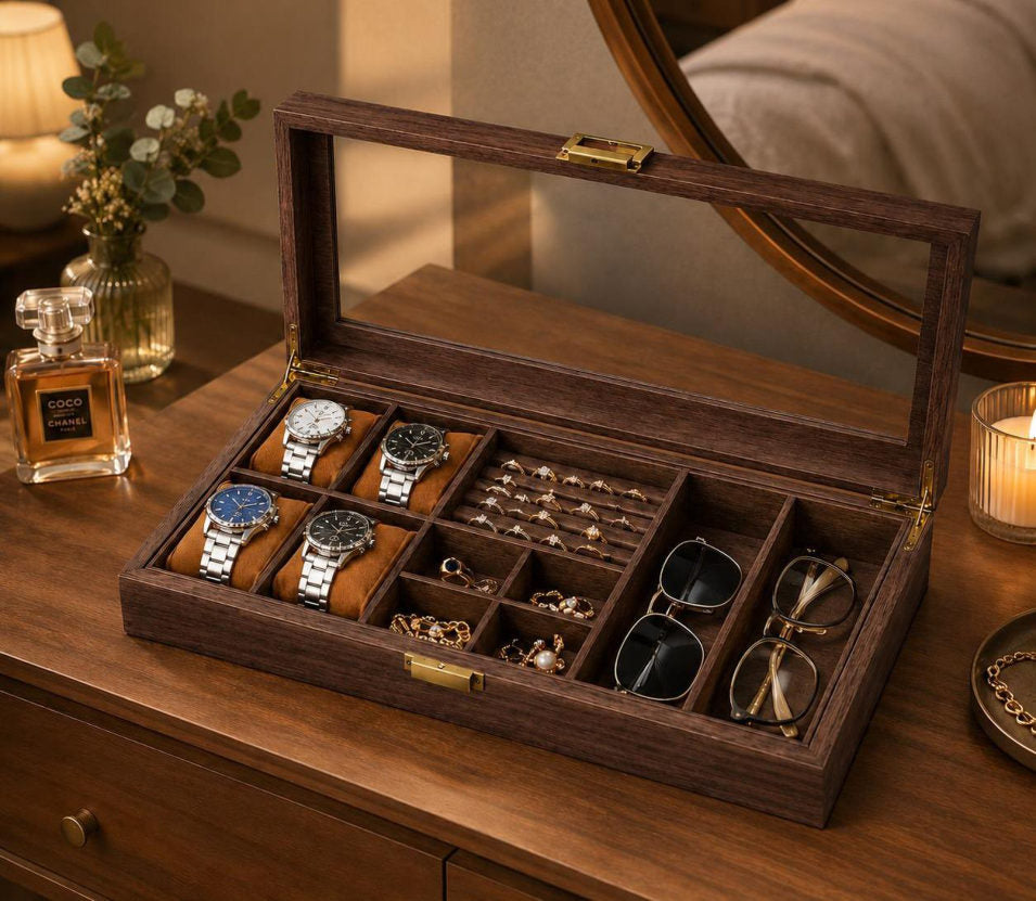 Porta lentes, relojes y joyas estilo madera