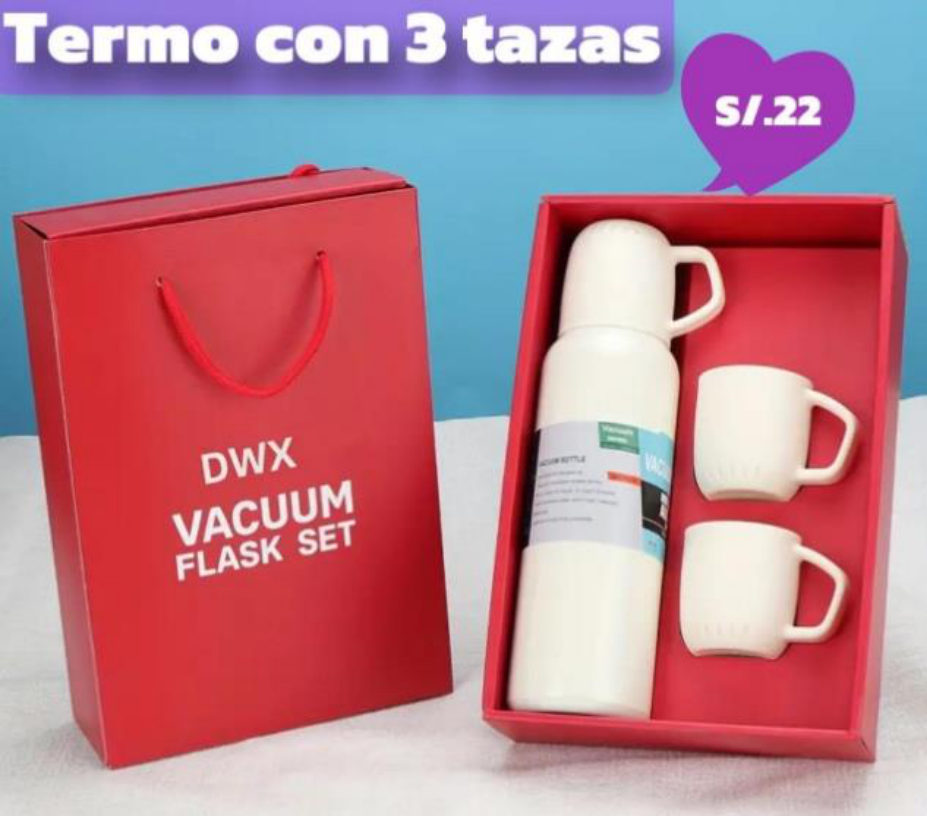 Termo de aluminio con 3 tazas