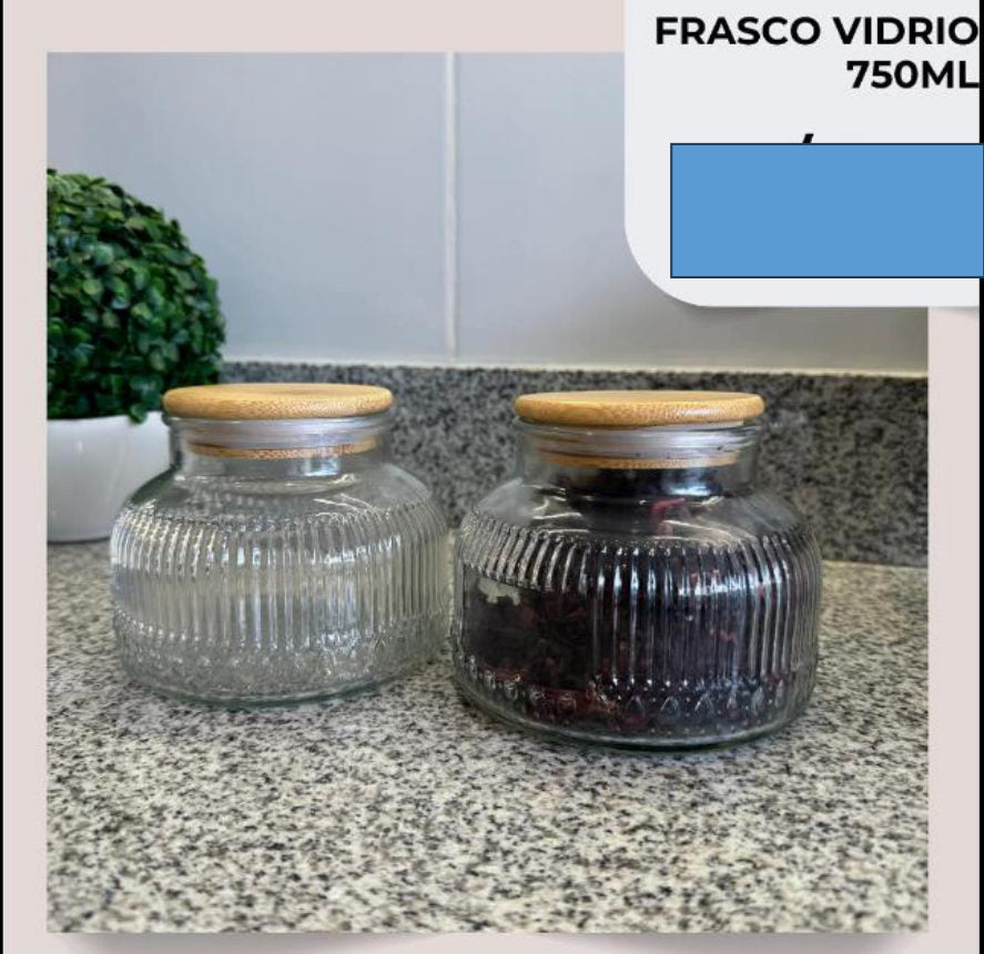Frasco de cristal con tapa bambú