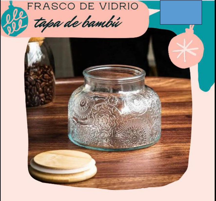 Frasco de cristal con tapa bambú