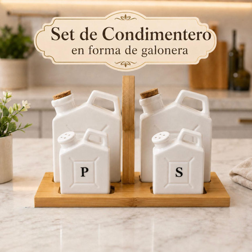 Set de saleros y aceiteros en forma de galonera