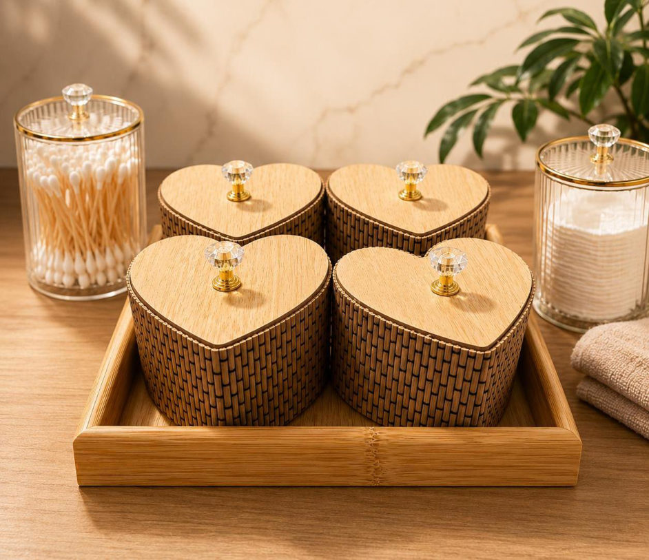 4 Cajas Organizadoras de bambú + Base