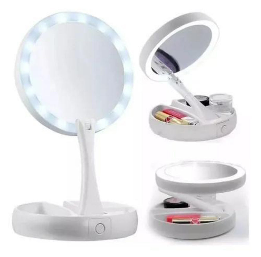 Espejo Con Luz Led Para Maquillaje Plegable + Aumento X10