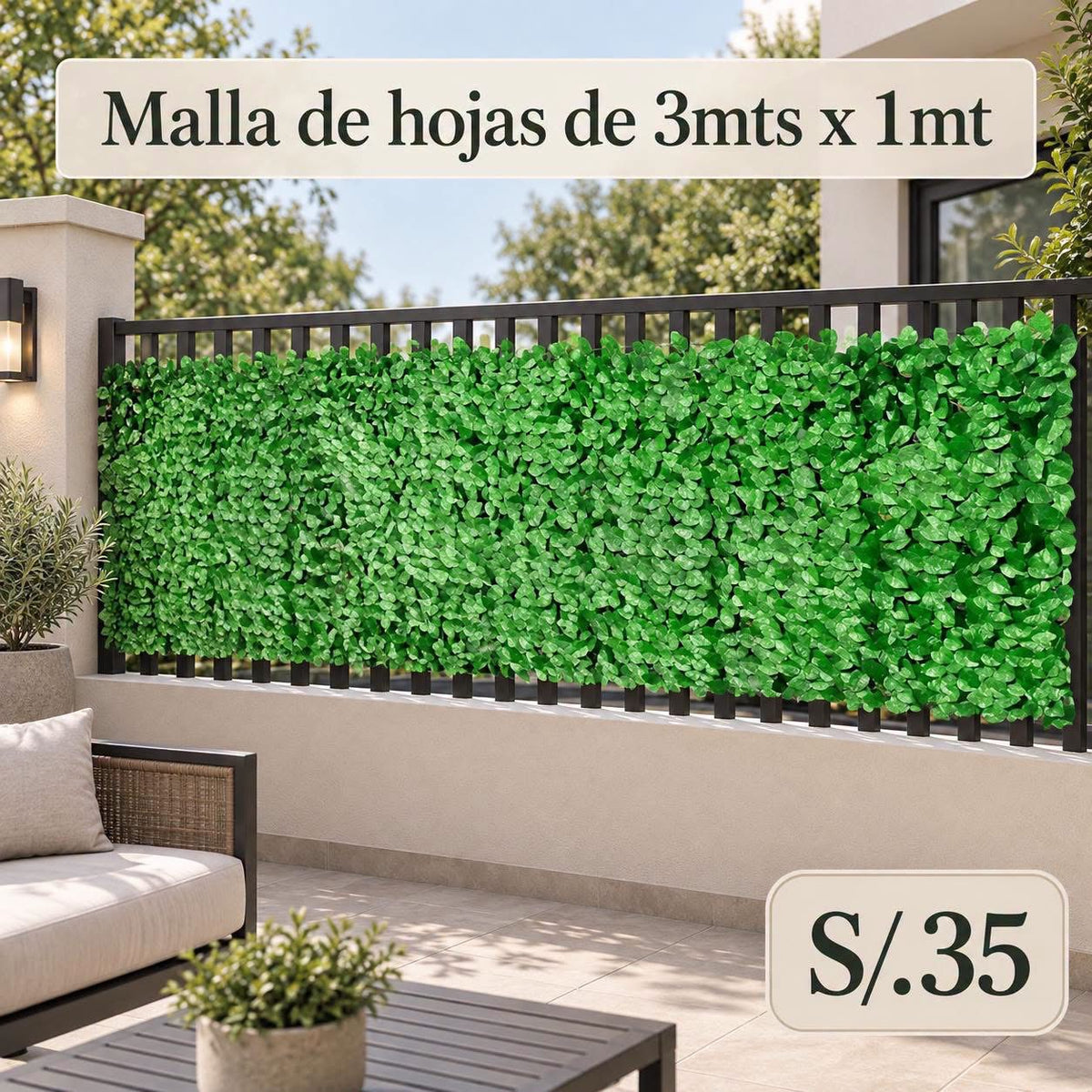 Pared artificial de hojas de 3mtsx1mt