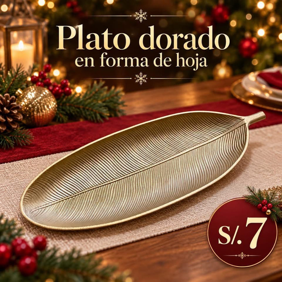 PLATO DORADO EN FORMA DE HOJA