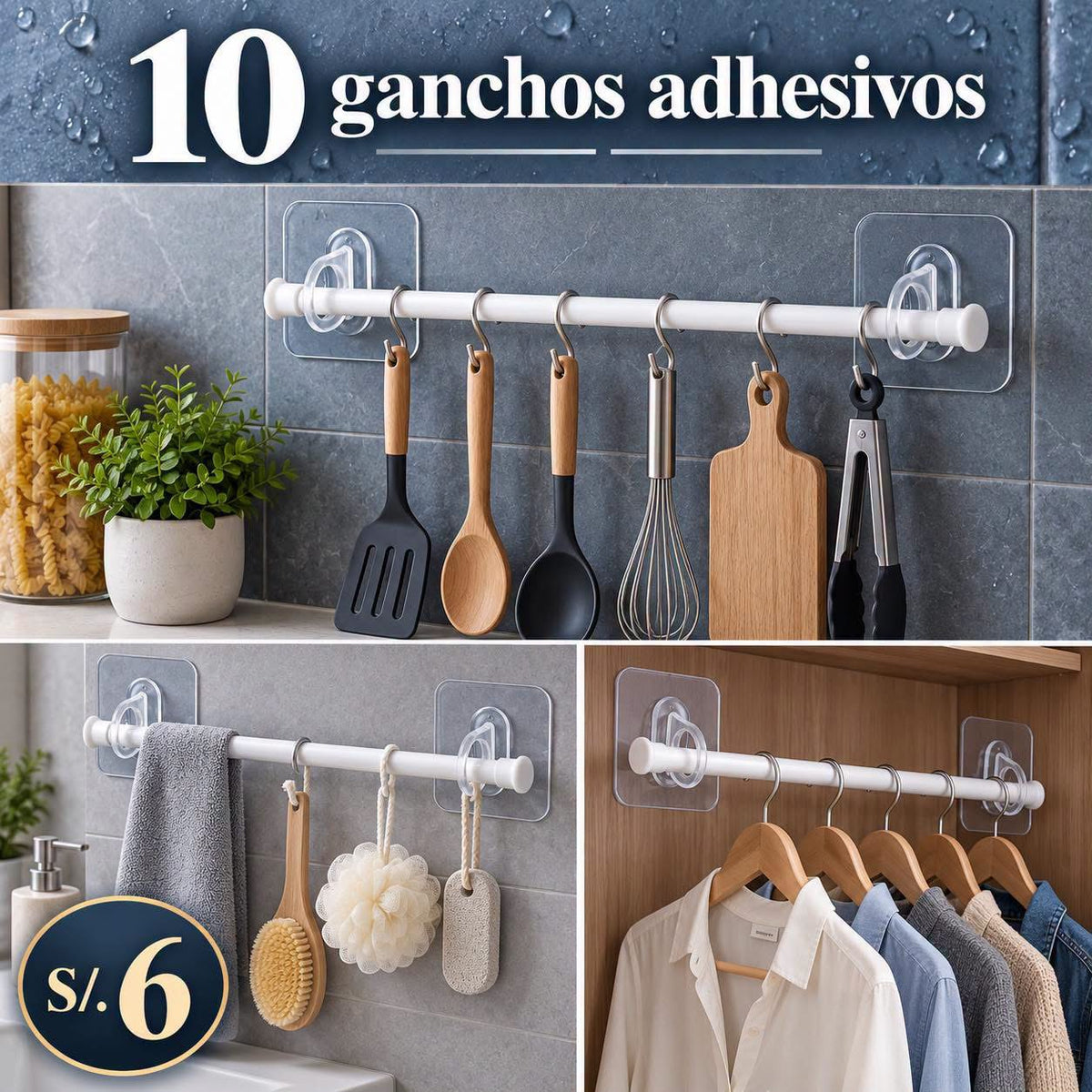 10 ganchos adhesivos