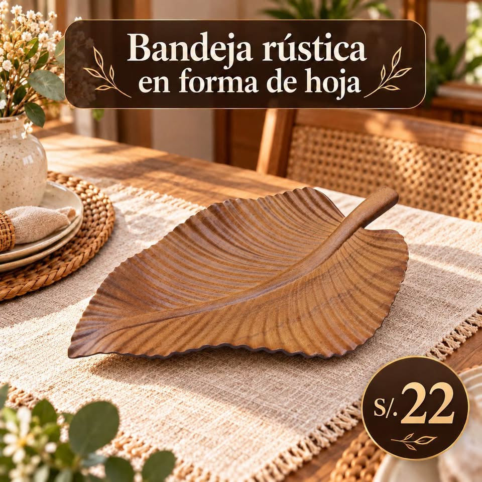 Bandeja rústica en forma de hoja