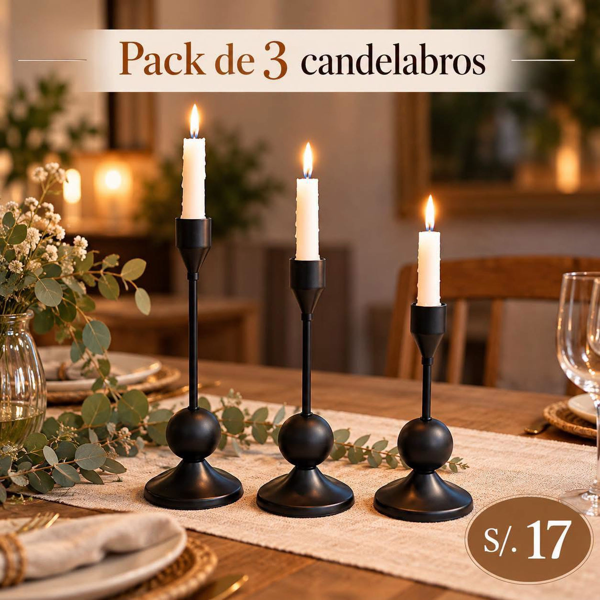 PACK DE 3 CANDELABROS