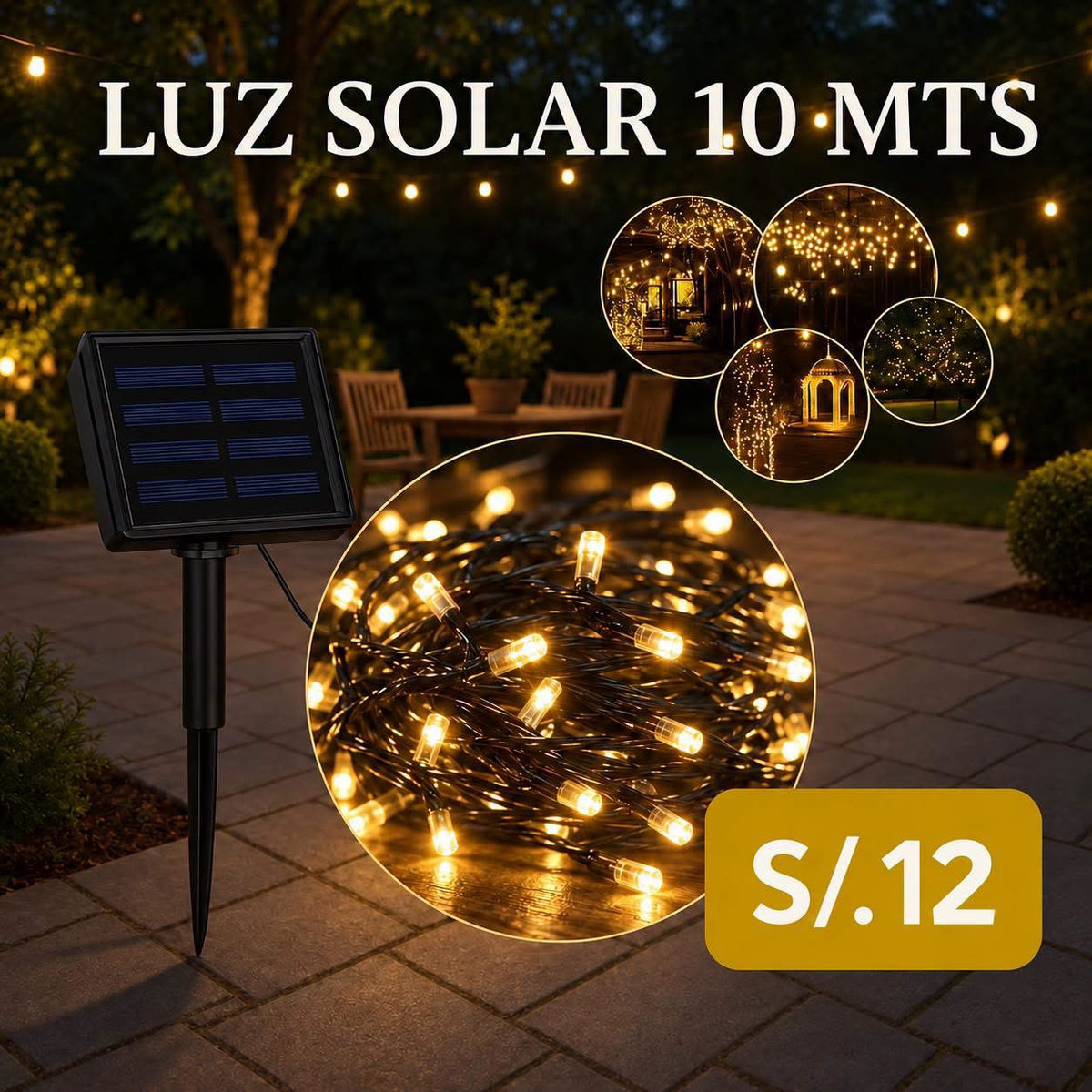 Luces navideñas solar de 10mts
