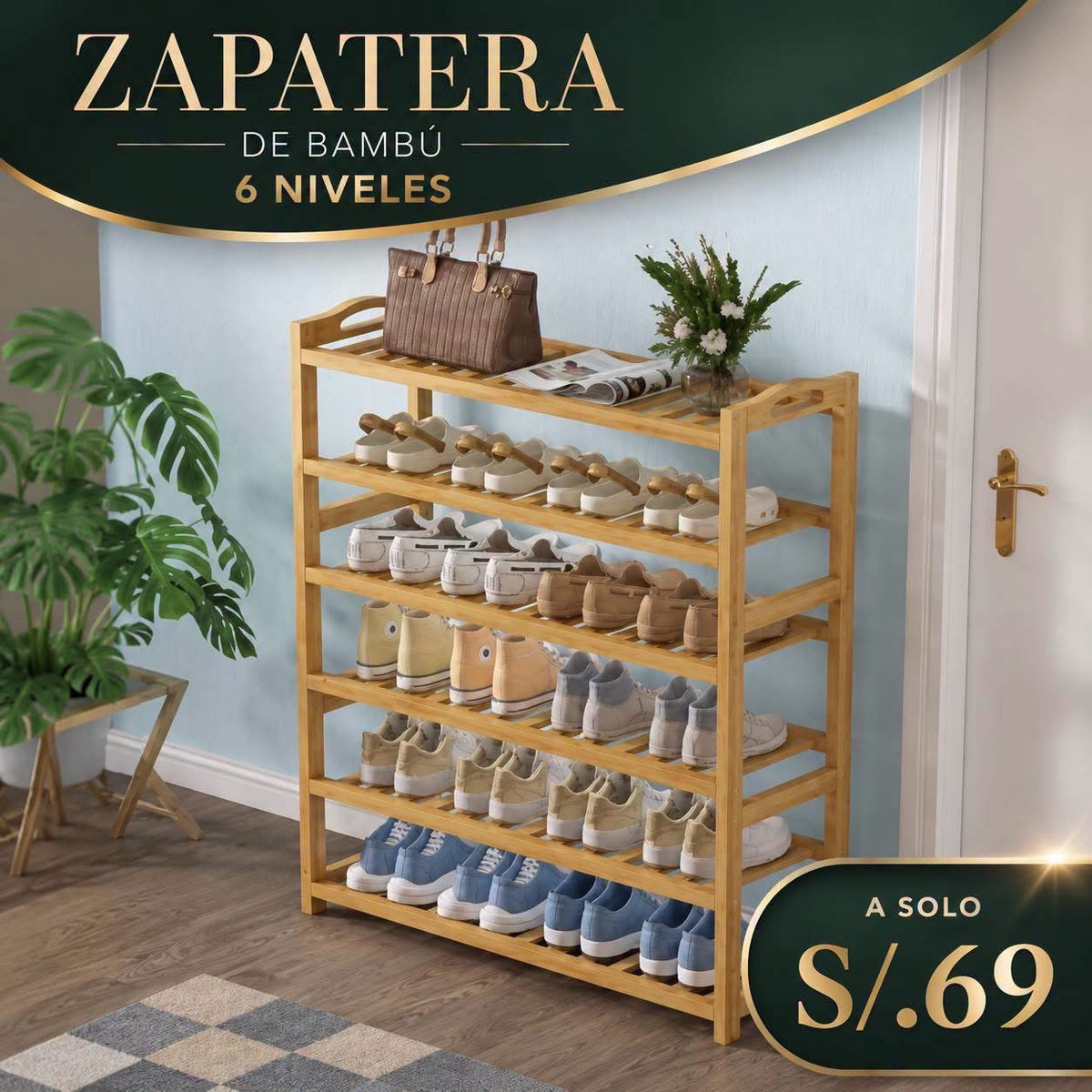 Zapatera de Bambú 6 Niveles