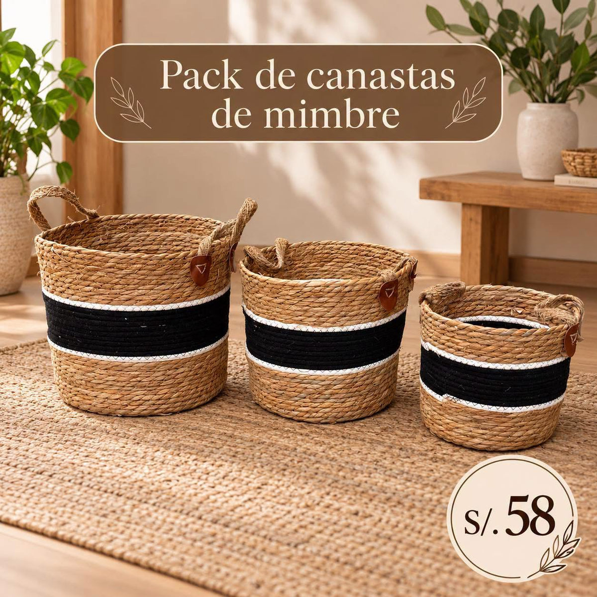 Pack de canastas de mimbre