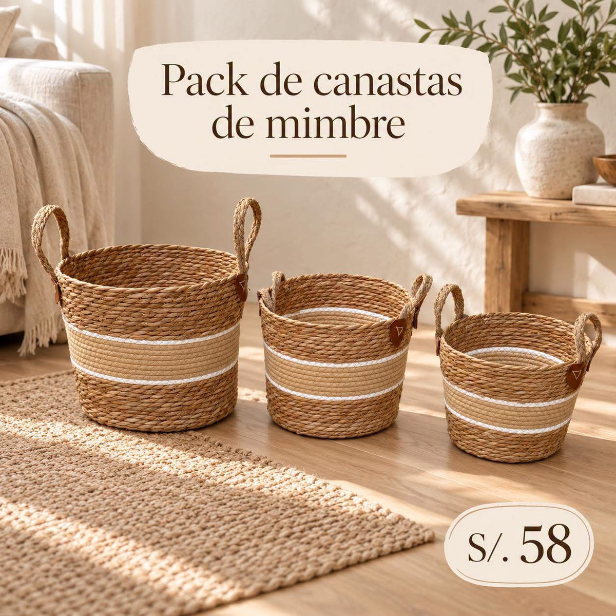 Pack de canastas de mimbre