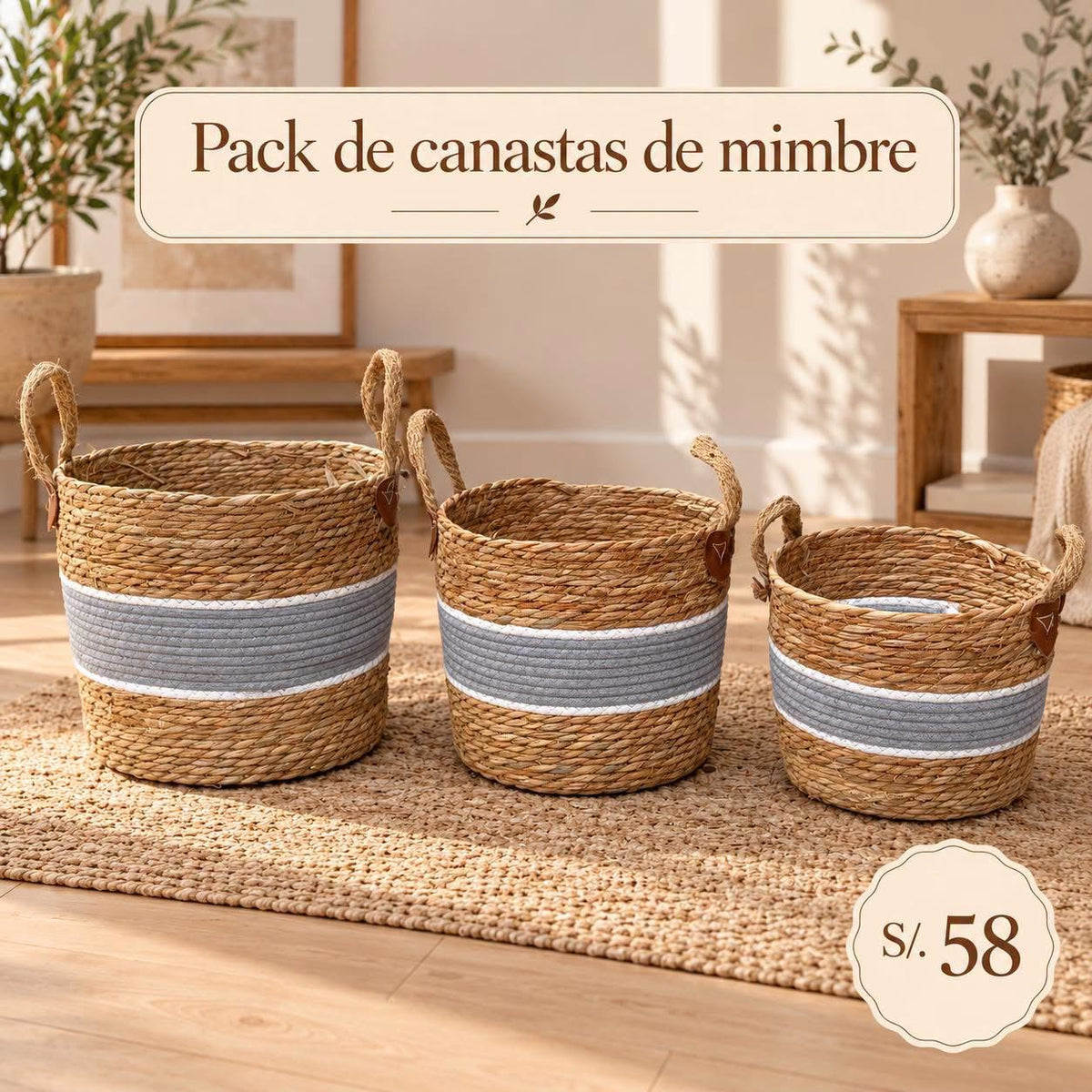Pack de canastas de mimbre