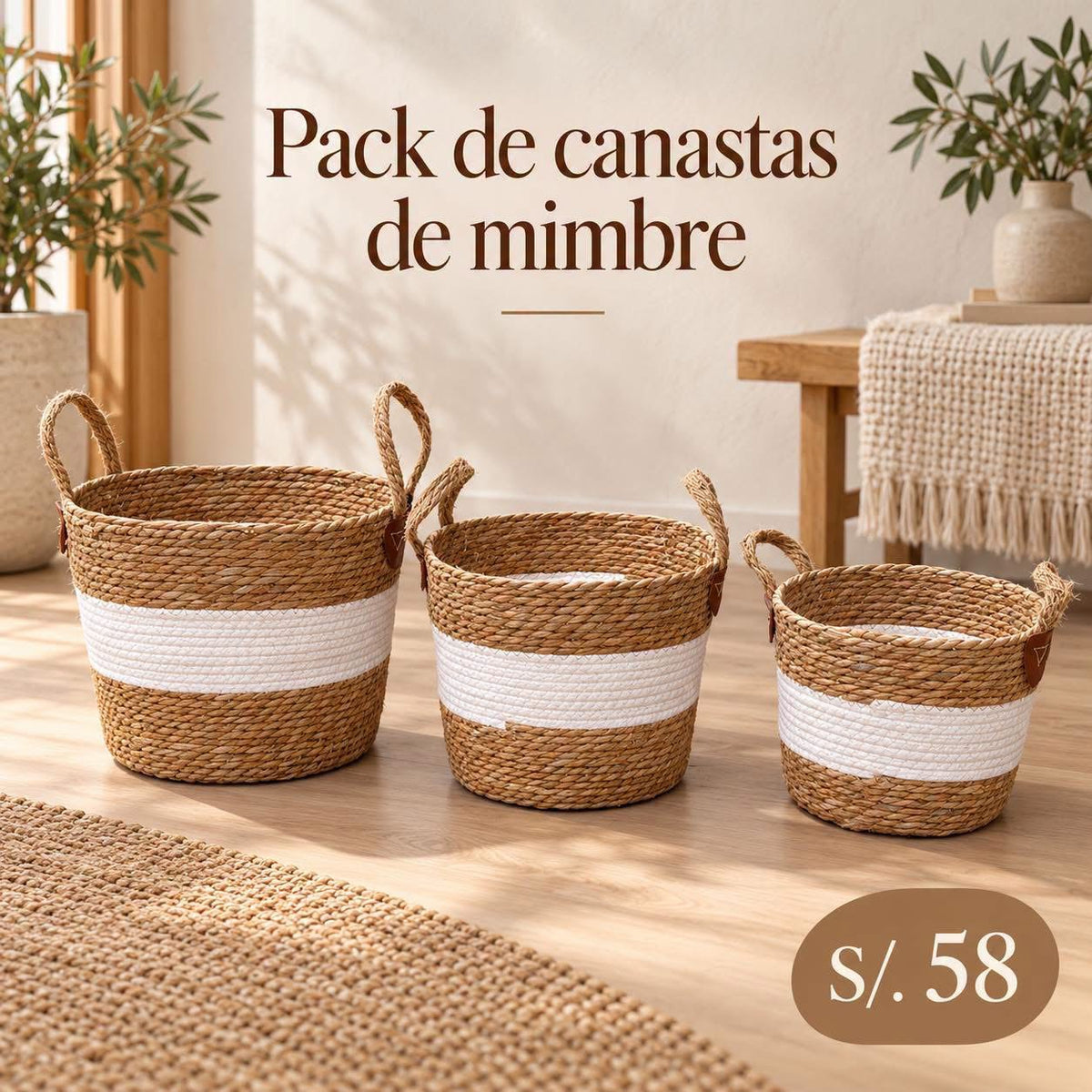 Pack de canastas de mimbre