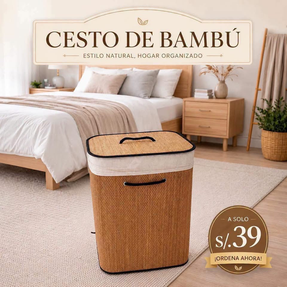 Cesta de bambú rectangular