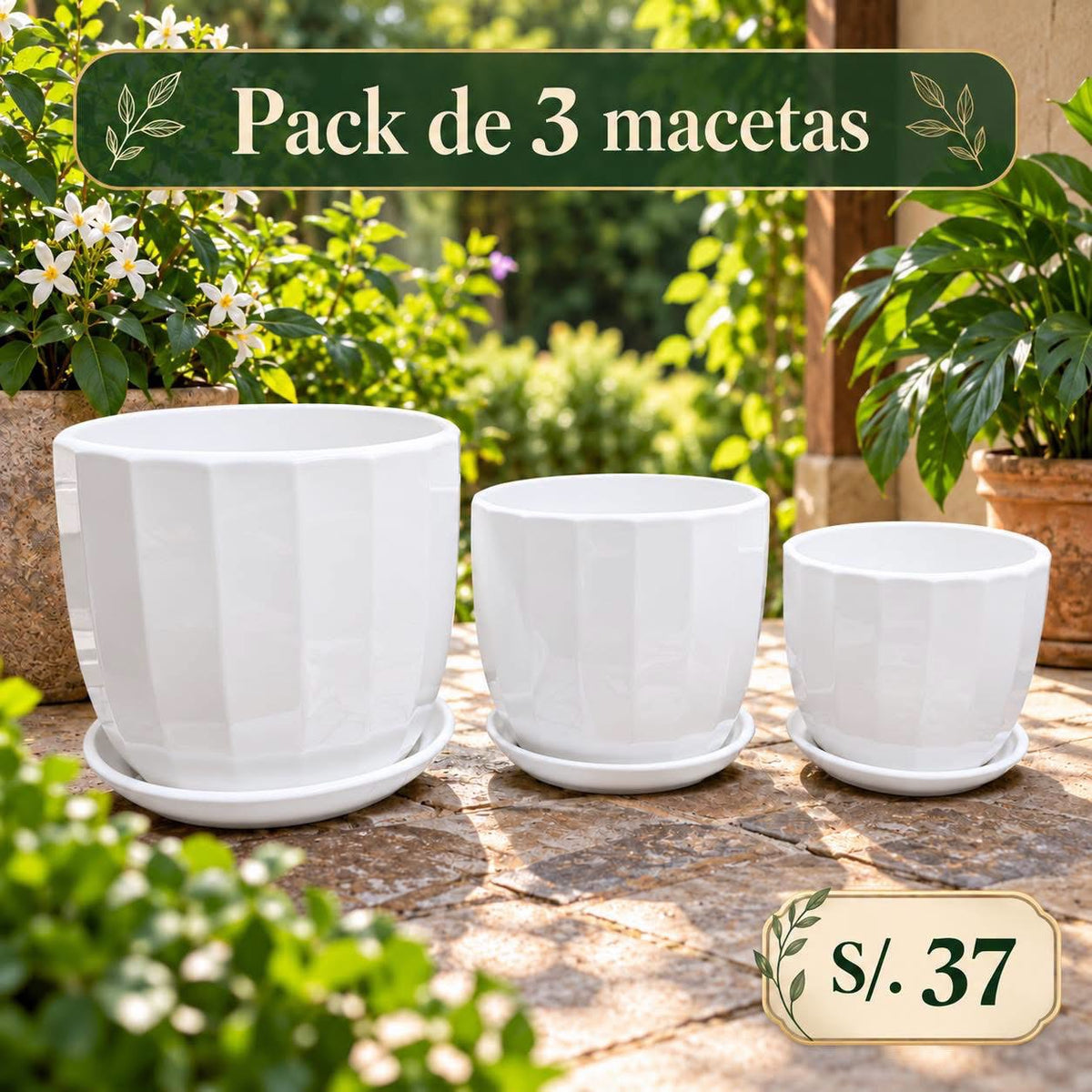 Pack de 3 Macetas de Loza