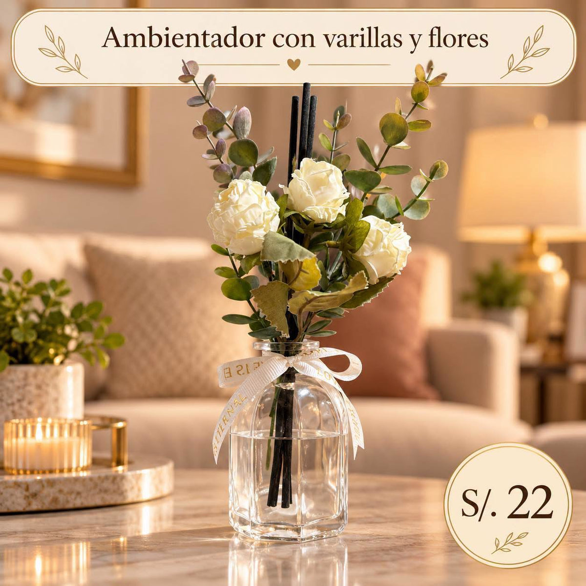 AMBIENTADOR CON VARILLAS Y FLORES