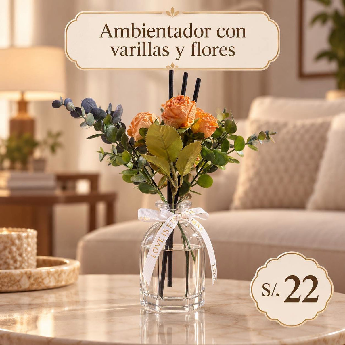 AMBIENTADOR CON VARILLAS Y FLORES